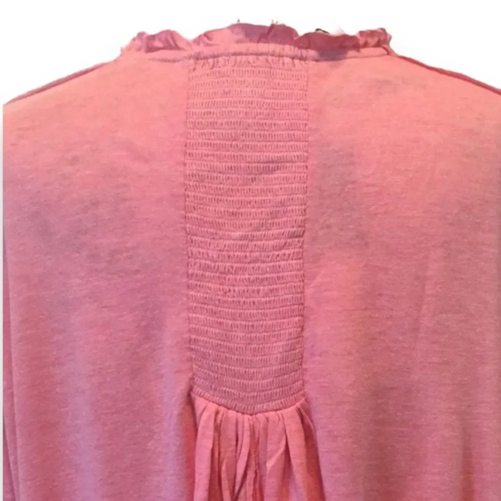 Free People Just A Henley Tunic Pink Linen Blend Oversized Boho Blouse M NWT
